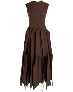 A.W.A.K.E. MODE Checked Panelled Woven Midi Dress - Brown