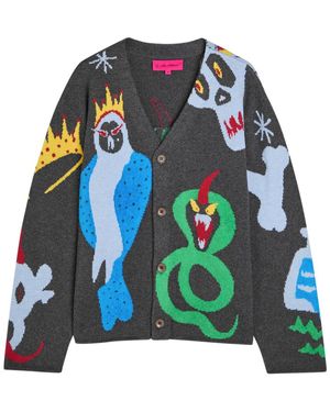 The Elder Statesman Mythical Creatures Intarsia Cashmere-Blend Cardigan - Blue