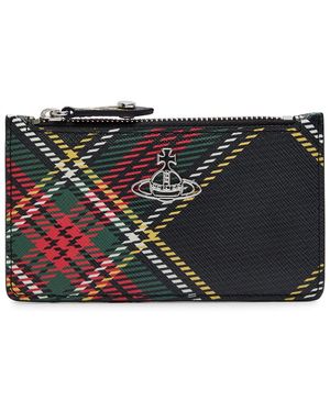 Vivienne Westwood Tartan-Print Leather Card Holder - Grey