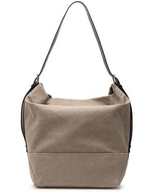 Lemaire Belted Leather And Canvas Tote - Gray