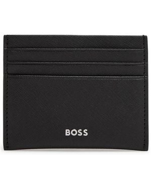 BOSS Northon Logo Saffiano Leather Card Holder - Black