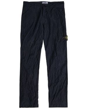 Stone Island Logo Crinkled Tapered-Leg Corduroy Trousers - Blue