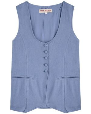 Free People Millie Linen-Blend Waistcoat - Blue