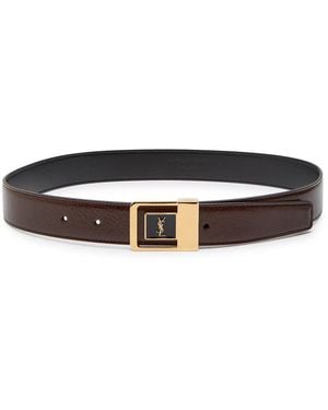 Saint Laurent Logo-Engraved Grained Leather Belt - Brown