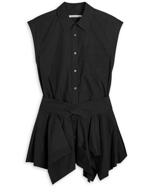 T By Alexander Wang Asymmetric Cotton Shirt Mini Dress - Black