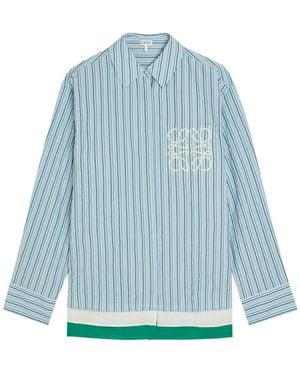 Loewe Striped Logo Cotton-Blend Shirt - Blue