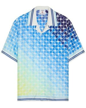 CASABLANCA Tennis Tile Printed Silk-Twill Shirt - Blue