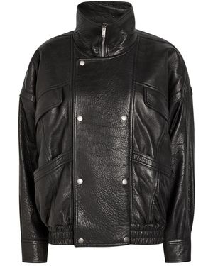 Saint Laurent Double-Breasted Grained Leather Jacket - Black