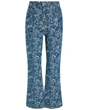 Ganni Betzy Floral-Jacquard Bootcut Jeans - Blue