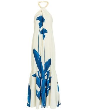 ANDRES OTALORA Vivar Contigo Floral-Print Halterneck Cotton Midi Dress - Blue