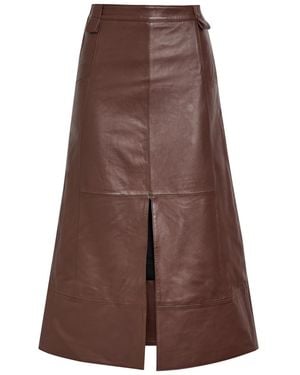 SKIIM Farrah Leather Midi Skirt - Brown