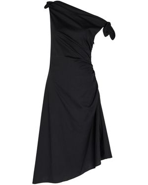 STAUD Bellaria Ruched Stretch-Cotton Midi Dress - Black