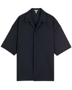 Loewe Logo-Embroidered Wool Shirt - Blue