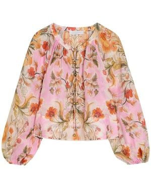Borgo De Nor Henri Floral-Print Ramie Blouse - Red