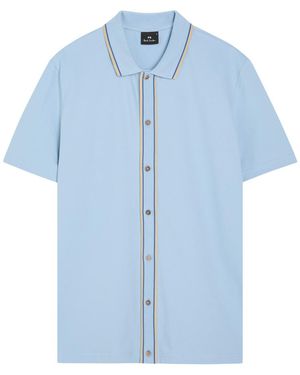 Paul Smith Striped-Trim Cotton-Blend Shirt - Blue