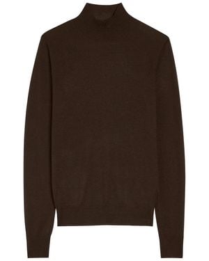 JOSEPH Mock-Neck Cashmere Top - Brown