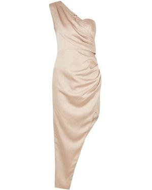 Lavish Alice Champagne Asymmetric Satin Midi Dress - Natural