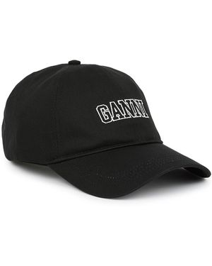 Ganni Logo-Embroidered Cotton Cap - Black