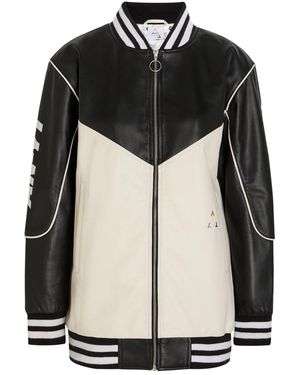 AN-Y1 Racing Quilted Colour-Blocked Leather Bomber Jacket - Black