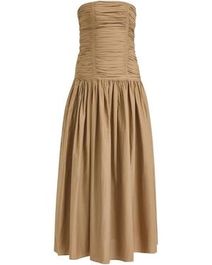 Matteau Strapless Drop Waist Cotton-Poplin Midi Dress - Natural