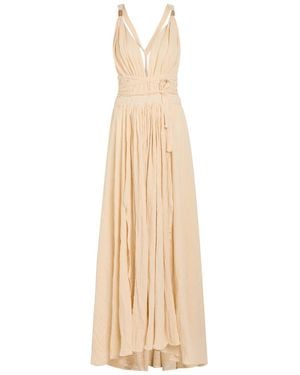 Caravana Adjustable Tie Halterneck Cotton-Blend Maxi Dress - Natural