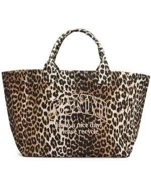 Ganni Xxl-Print Canvas Tote - Metallic