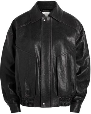 Saint Laurent Paneled Faded Leather Jacket - Black