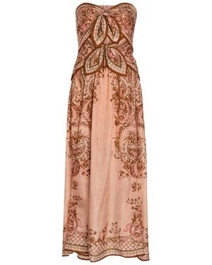 Zimmermann Aster Scarf Printed Cut-Out Silk Midi Dress - Pink