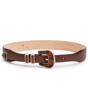 Silver Ostrich Crazy Leather Belt - White