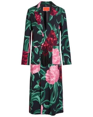 La DoubleJ Duster Floral-Print Sablé Satin Coat - Green