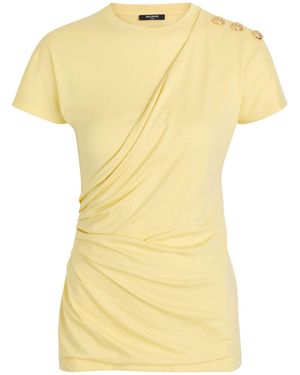 Balmain Draped Cotton T-Shirt - Yellow
