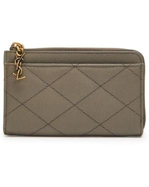 Saint Laurent Quilted Pebbled Leather Card Holder - Grey