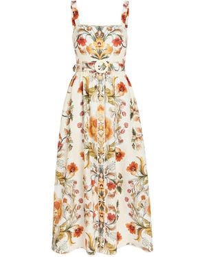 Borgo De Nor Petra Floral-Print Linen And Cotton-Blend Midi Dress - Metallic