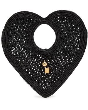 Jacquemus Le Spiaggia Coeur Raffia Top Handle Bag - Black