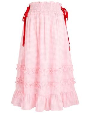 Damson Madder Olivia Gingham Cotton Midi Skirt - Pink