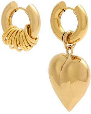 Timeless Pearly Mismatched 24Kt-Plated Hoop Earrings - Metallic