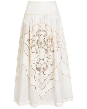 Zimmermann Daylight Embroidered Linen Maxi Skirt - White