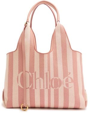 Chloé Stripy East-West Canvas Tote Bag - Pink