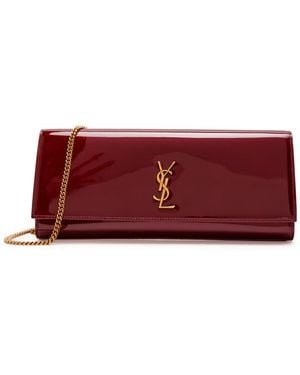 Saint Laurent Kate Logo Patent Leather Clutch - Red