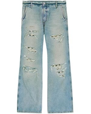 Amiri Chequered Repair Distressed Bootcut Jeans - Blue