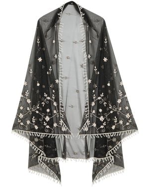 TOTEME Floral-Embroidered Tulle Shawl - Black