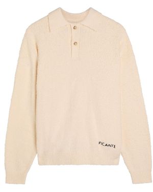 Picante Shaggy Logo-Embroidered Cotton-Blend Polo Sweater - Natural