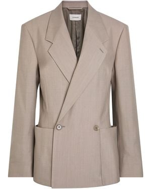Lemaire Double-Breasted Woven Blazer - Natural
