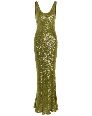Galvan London Moonlight Valletta Sequin-Embellished Chiffon Gown - Green