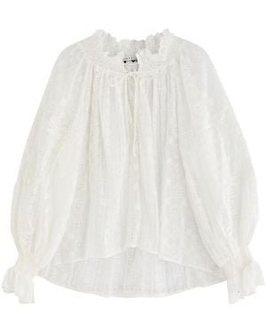 Alice + Olivia Norah Broderie-Anglaise Chiffon Blouse - White