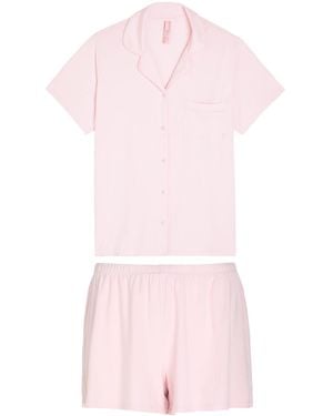 Skims Logo-Embroidered Stretch-Modal Pajama Set - Pink