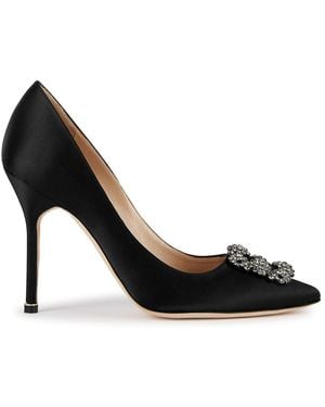 Manolo Blahnik Crystal-Embellished Pointed Toe Court Shoes - Black