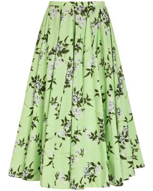 Emilia Wickstead Rhea Floral-Print Cotton Midi Skirt - Green