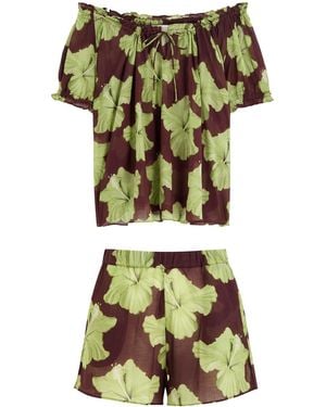 Desmond & Dempsey Floral-Printed Cotton-Voile Pyjama Set - Green