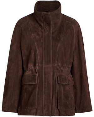 Nour Hammour Quai Funnel-Neck Suede Jacket - Brown